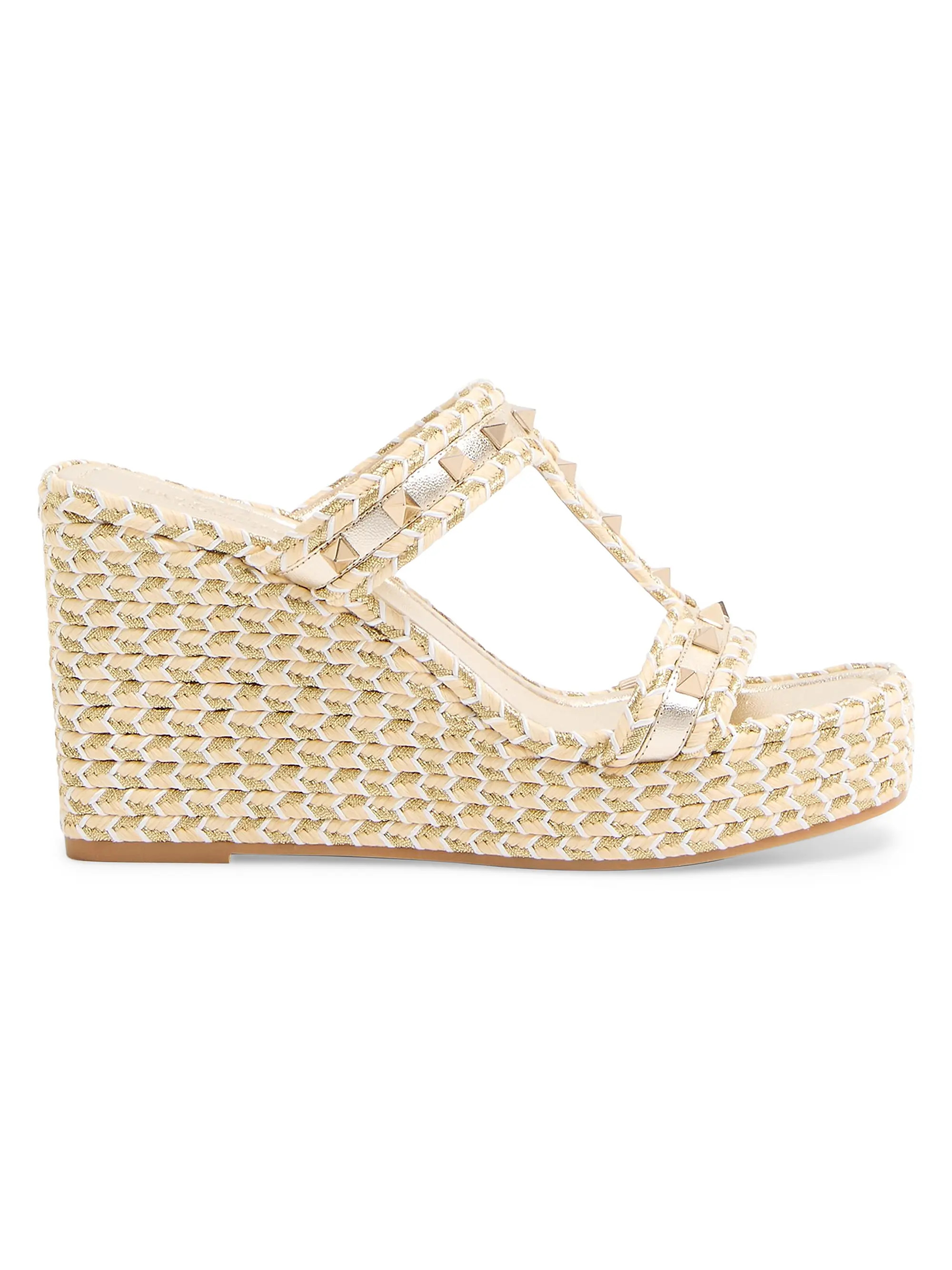 Rockstud Laminated Nappa Wedge Sandals 90MM | Saks Fifth Avenue