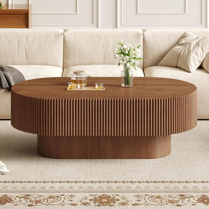Merax Modern 48.4" W Large Oval Coffee Table with Sturdy Base,Walnut | Amazon (US)