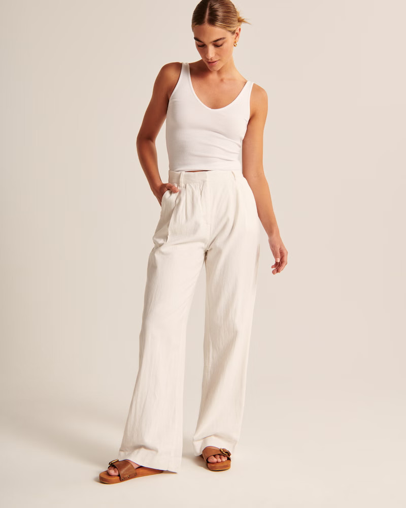 Linen-Blend Tailored Wide Leg Pant | Abercrombie & Fitch (US)