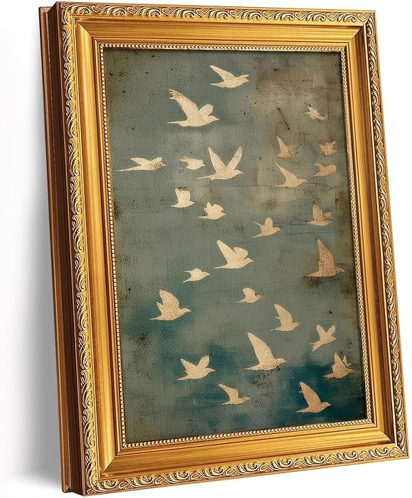 PXISMZZYXGS Vintage Flying Birds Gold Framed Wall Art, Teal and Gold Antique Japanese Canvas Prin... | Amazon (US)