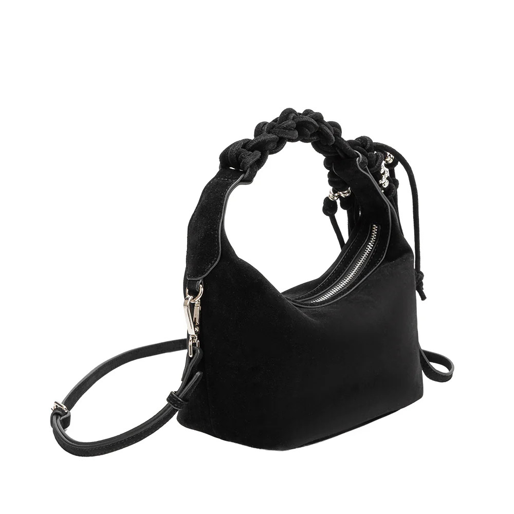 Black Tatiana Recycled Vegan Suede Leather Top Handle Bag | Melie Bianco | Melie Bianco