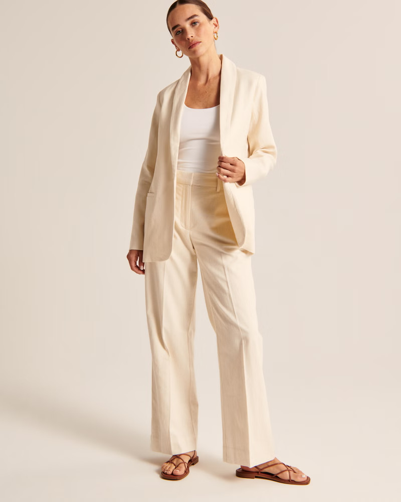 Linen-Blend Shawl Collar Blazer | Abercrombie & Fitch (US)