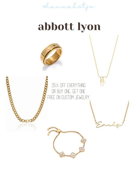 25% OFF TODAY ONLY ✨ CODE: TAKE25
OR 2 FOR 1 ON NAME JEWELRY ✨ CODE: 2FOR1 #abbottlyon #jewelrysale

#LTKstyletip #LTKsalealert