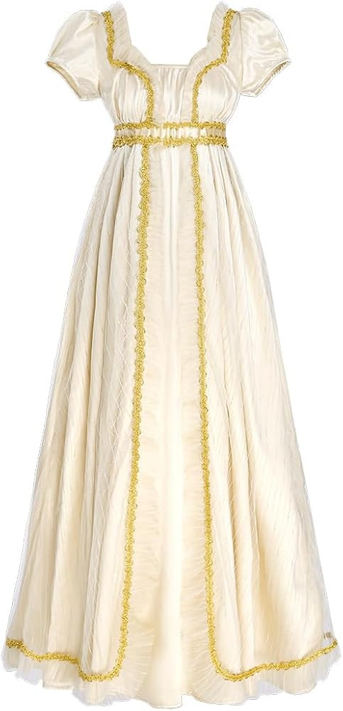 CR ROLECOS Regency Dress Women Regency Costume Champagne Gold Empire Victorian Gown | Amazon (US)