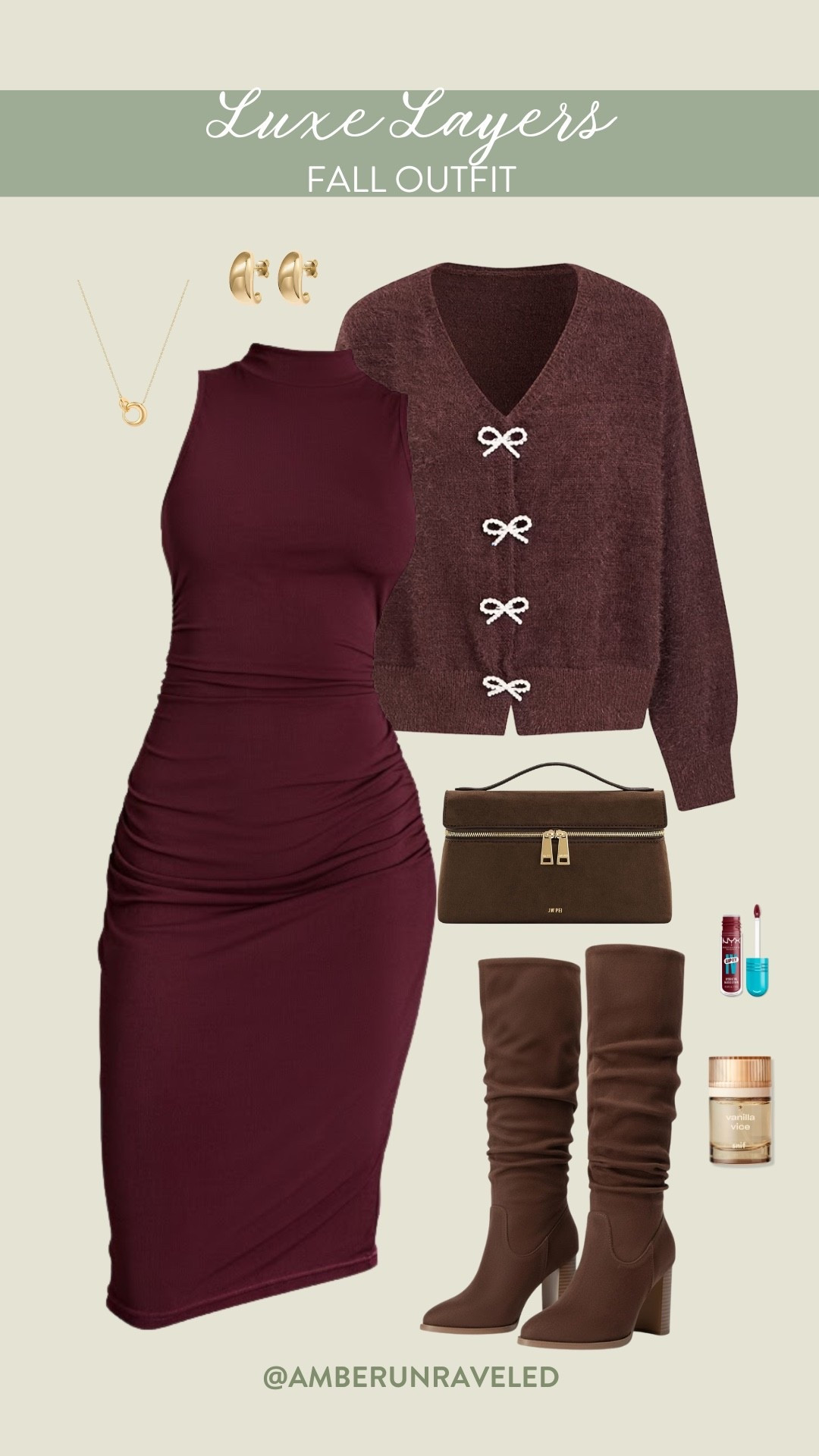Sweet bows meet sophisticated ruching! Absolutely loving this fall outfit featuring a figure-flattering midi dress, a charming cardigan, and those perfect chocolate slouch boots. 

fashion trend, fall looks, elevated basics, sweater weather, suede boots, monochromatic style, palette pick, autumn wardrobe

#LTKSeasonal #LTKStyleTip #LTKU