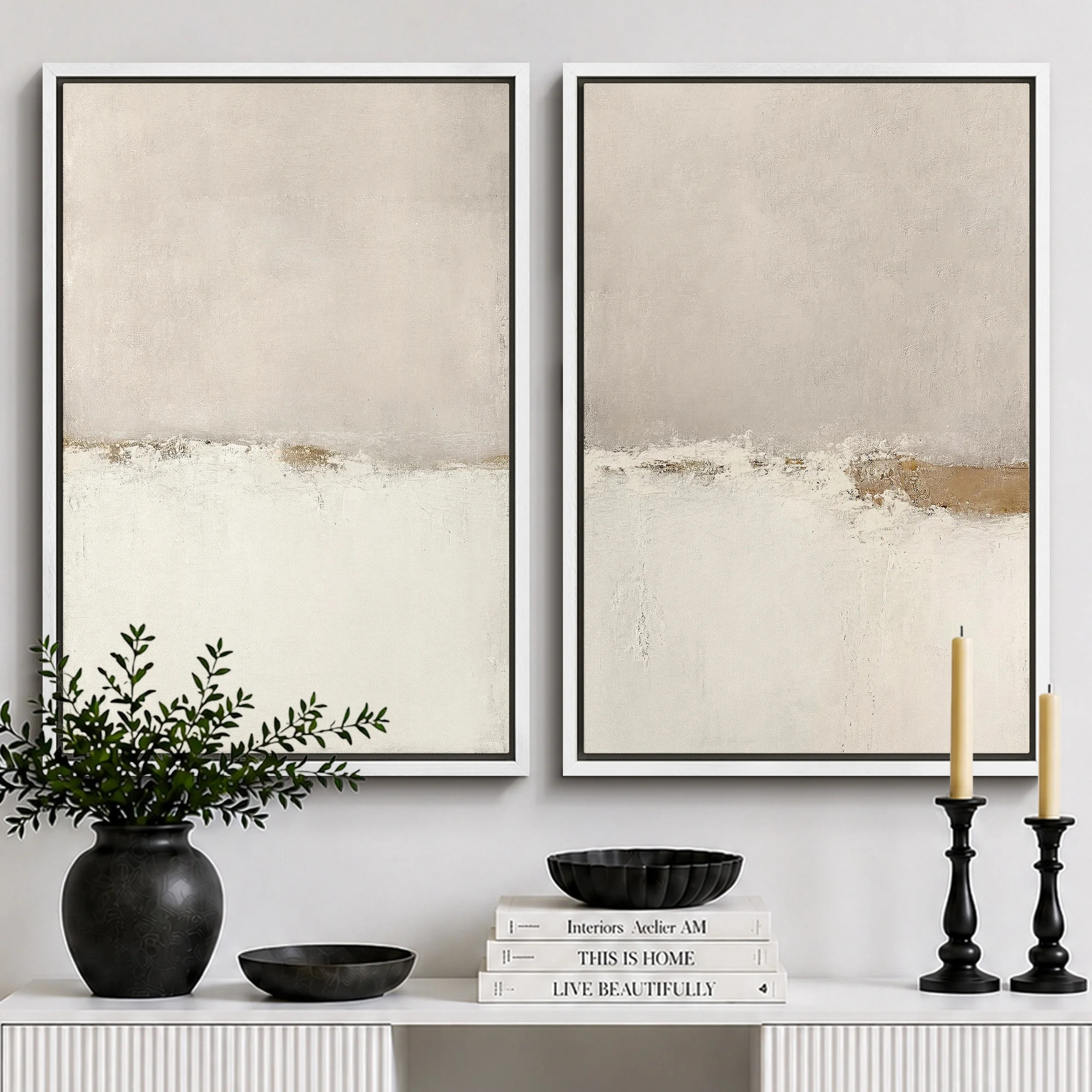 Minimal Landscape Beige Tan Abstract Grunge Modern Art Minimalist Neutral Decor Frame 2 Pieces Picture - Canvas Print | Wayfair North America