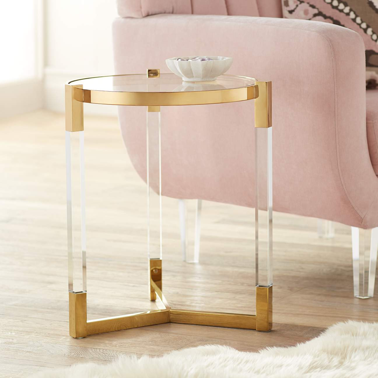 Darla 19" Wide Gold and Acrylic Modern Round Accent Table | LampsPlus.com