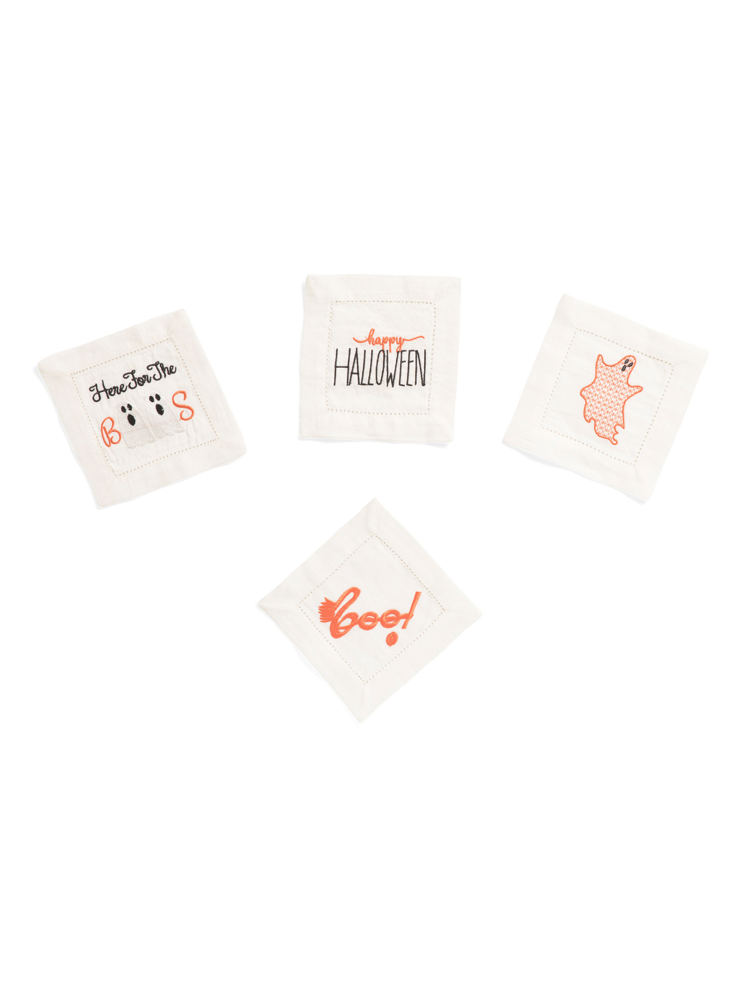 Set Of 4 Halloween Linen Embroidered Coasters | TJ Maxx