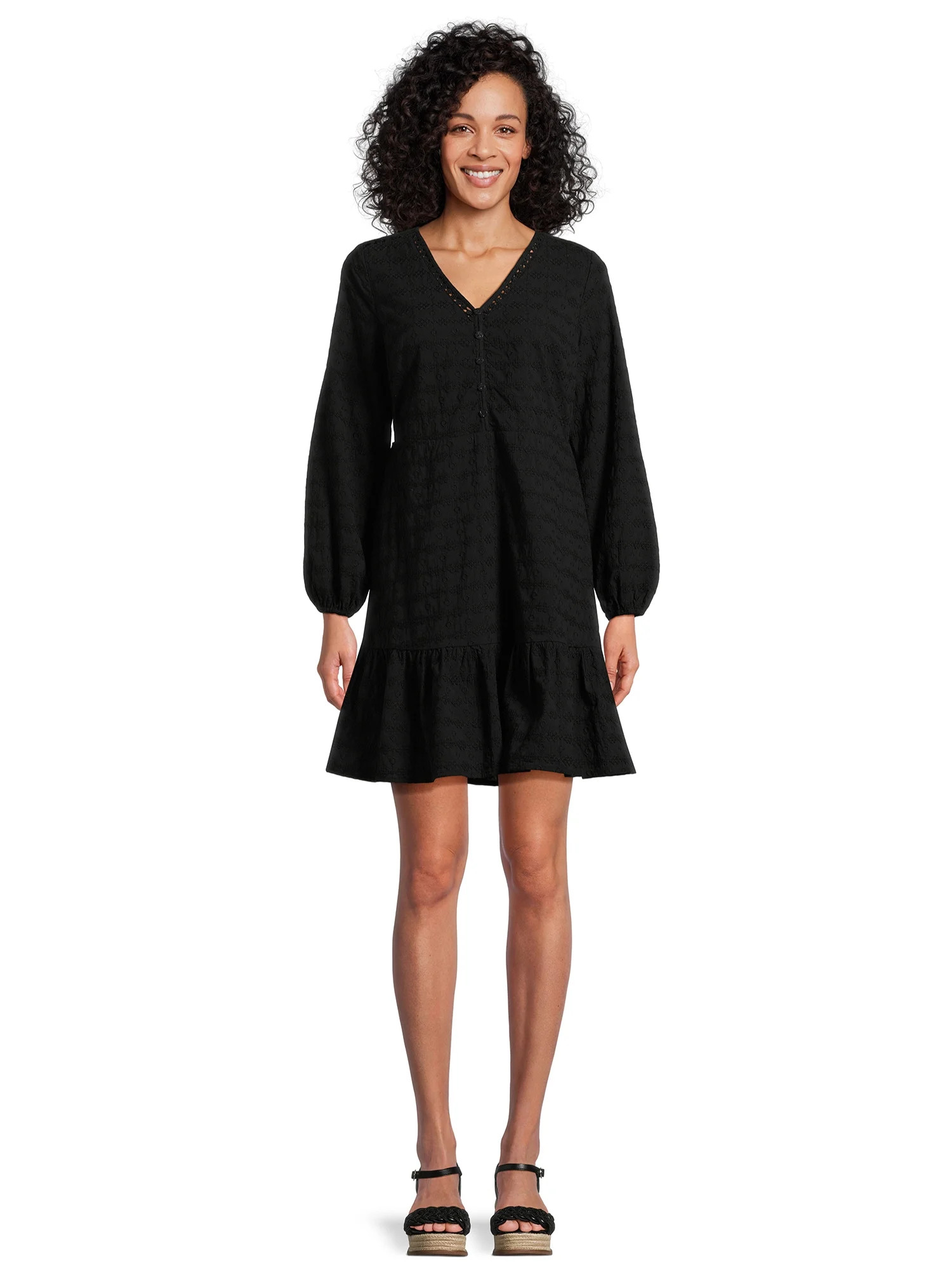 Time And Tru Women Tiered Mini Eyelet Dress | Walmart (US)