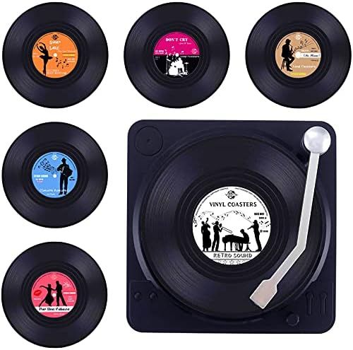 Funny Retro Vinyl Record Coasters with Player and Unique Labels, Valdivia Music Coasters Set of 6... | Amazon (US)
