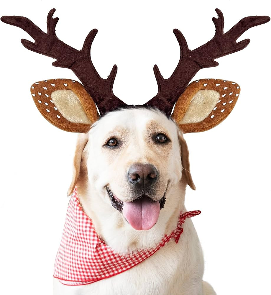KUDES Dog Cat Christmas Reindeer Antlers Headband Classic Adjustable Elk Hat Headwear Pet Deer Co... | Amazon (US)