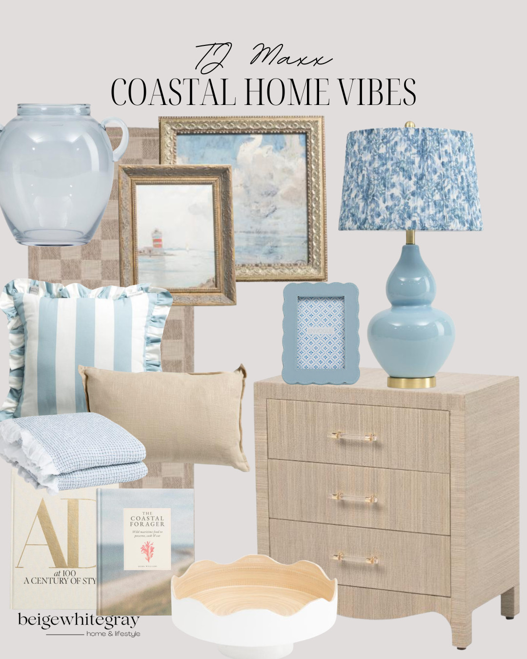 TJ Maxx Coastal Home Vibes
TJ Maxx home decor, coastal home decor, blue and white decor, coastal grandmother aesthetic, beach cottage decor, light blue home accessories, coastal bedroom decor, rattan nightstand, ginger jar decor, framed coastal art, striped coastal pillow, coastal chic styling, summer home decor, soft blue decor, neutral coastal home, affordable coastal decor, TJ Maxx finds, grandmillennial coastal style, elevated coastal aesthetic, breezy home decor

#LTKSeasonal #LTKHome