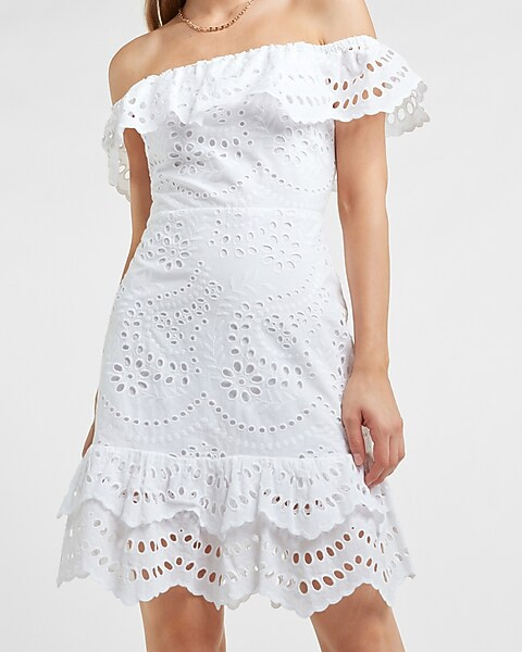 Eyelet Lace Off The Shoulder Dress | Express