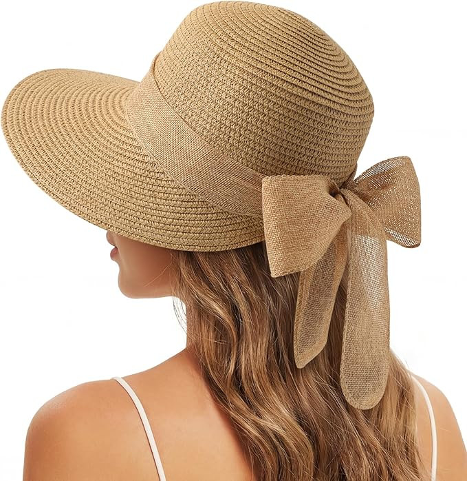 Sun Hats for Women, Wide Brim Straw Beach Hats UV Protection, Foldable Packable Bowknot Sun Hat S... | Amazon (US)