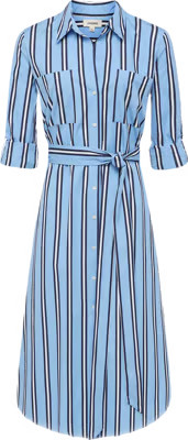 L'AGENCE - Jubilee Midi Shirt Dress in Sky Blue/Midnight Stripe | L'Agence