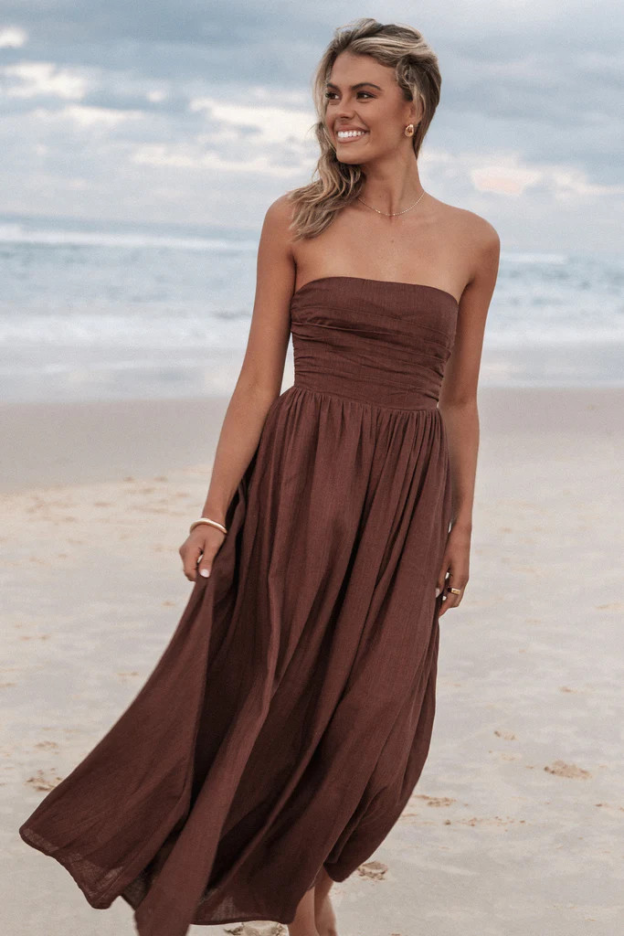 Kayt Strapless Dress - Chocolate Brown | Petal & Pup (US)