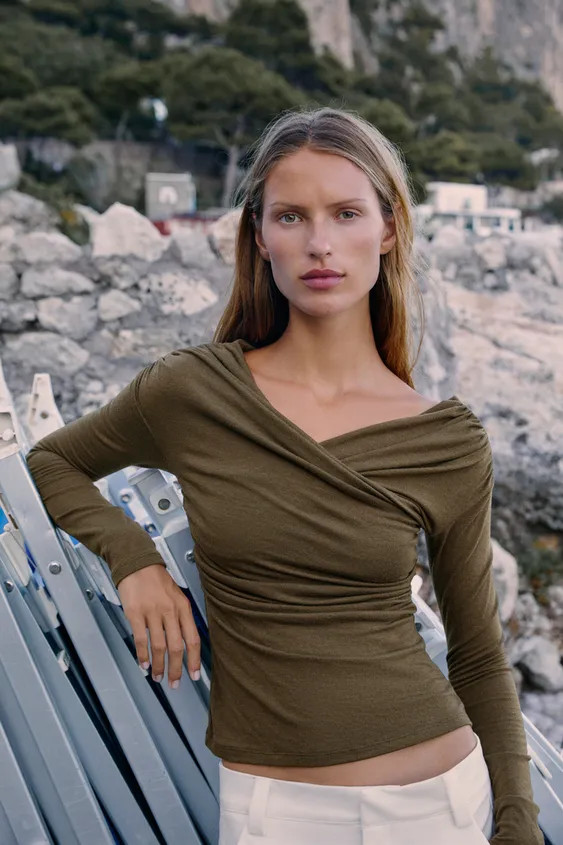 DRAPED SURPLICE NECK TOP | Zara UK