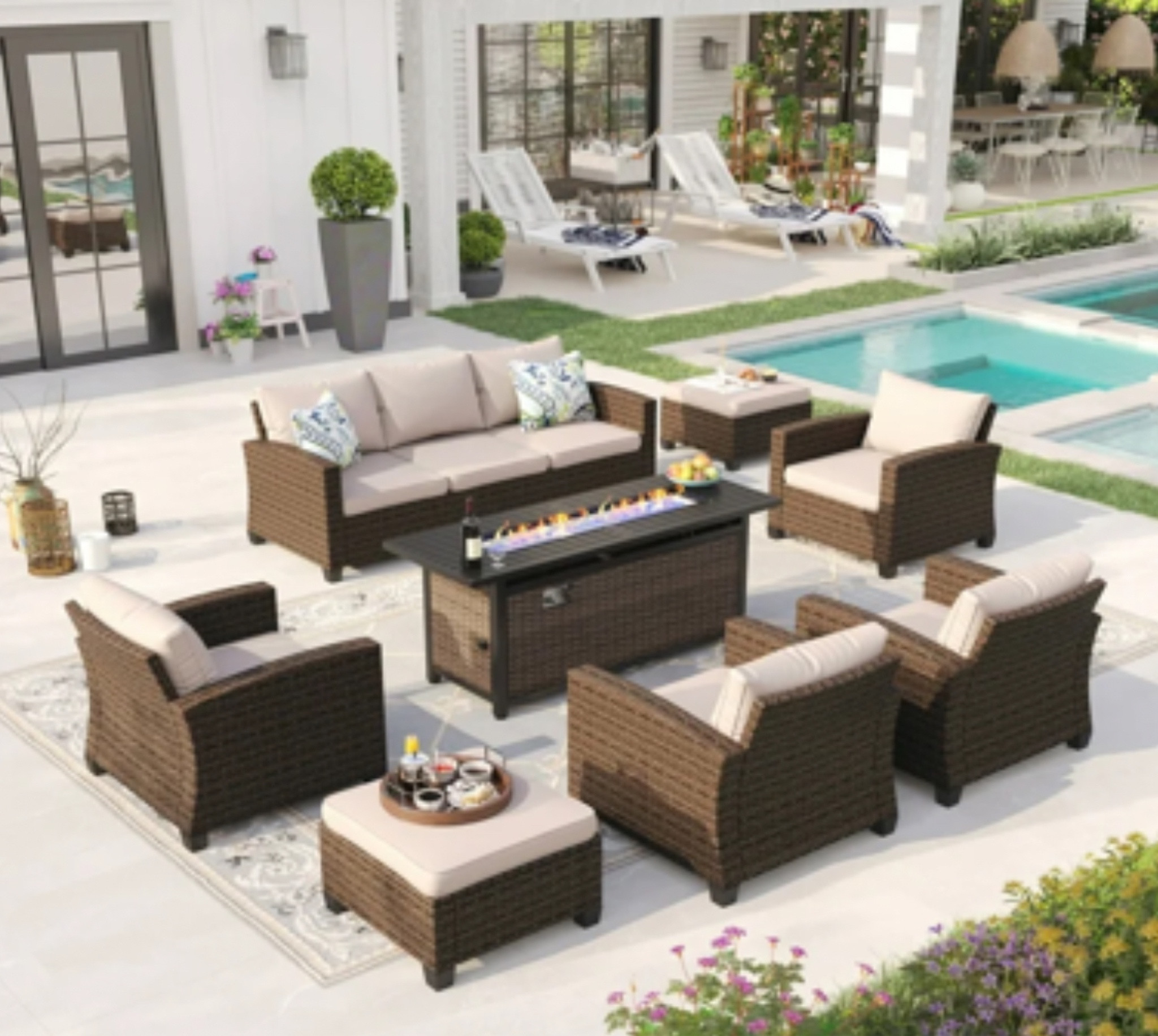 Sophia & William 8 Pieces Wicker Patio Conversation Set with Fire Pit Table, Beige
Now 1,229.99 (You save $746.12)

#LTKsalealert #LTKSeasonal #LTKhome
