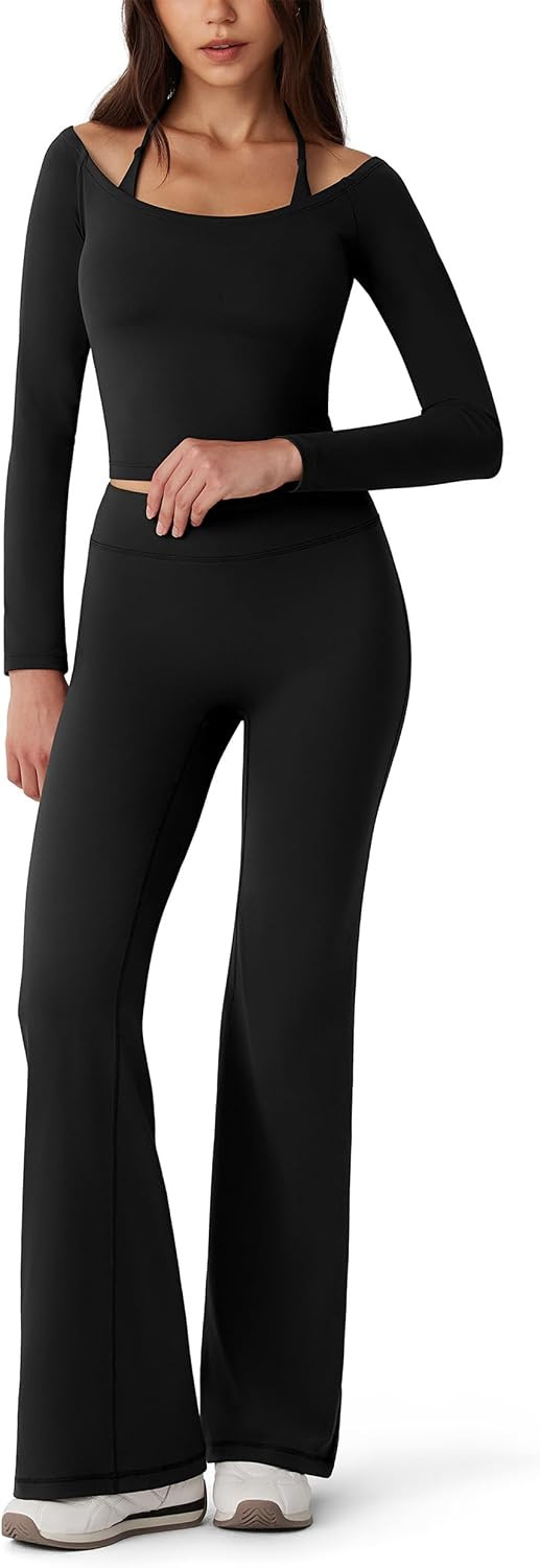 MOOSLOVER Women 2 Piece Workout Sets Off Shoulder Tops Yoga Pilates Outfits | Amazon (US)