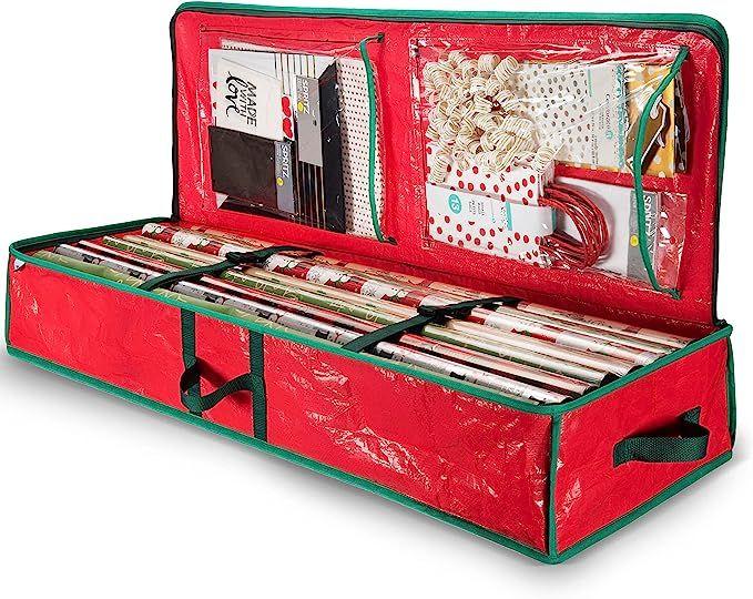 ZOBER Underbed Gift Wrap Organizer, Interior Pockets, fits 18-24 Standard Rolls, Underbed Storage... | Amazon (US)