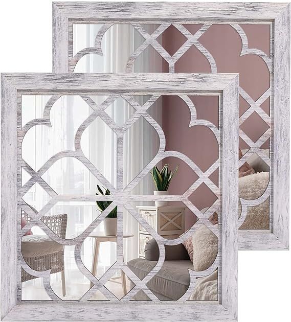 Rustic Decorative Wall Mirror Decor- Living Room Farmhouse Wall Mirrors, 2pcs Wall Mounted Mirror... | Amazon (US)