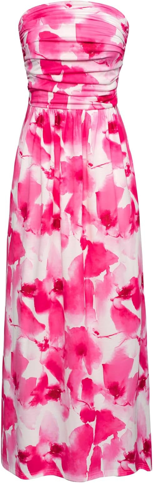 Women Strapless Dress Casual Loose Ruched Long Maxi Dress with Pockets | Amazon (US)