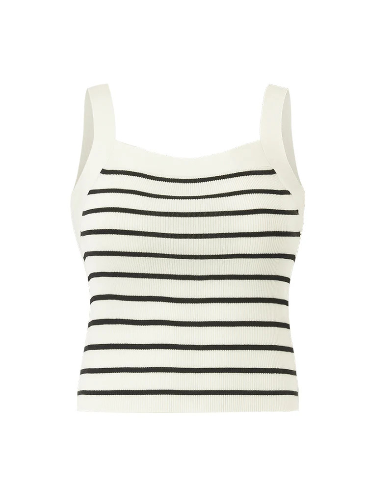 Acetate Striped Square Neck Women Knit Vest | GOELIA
