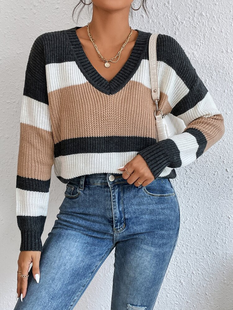 Color Block Drop Shoulder Sweater | SHEIN