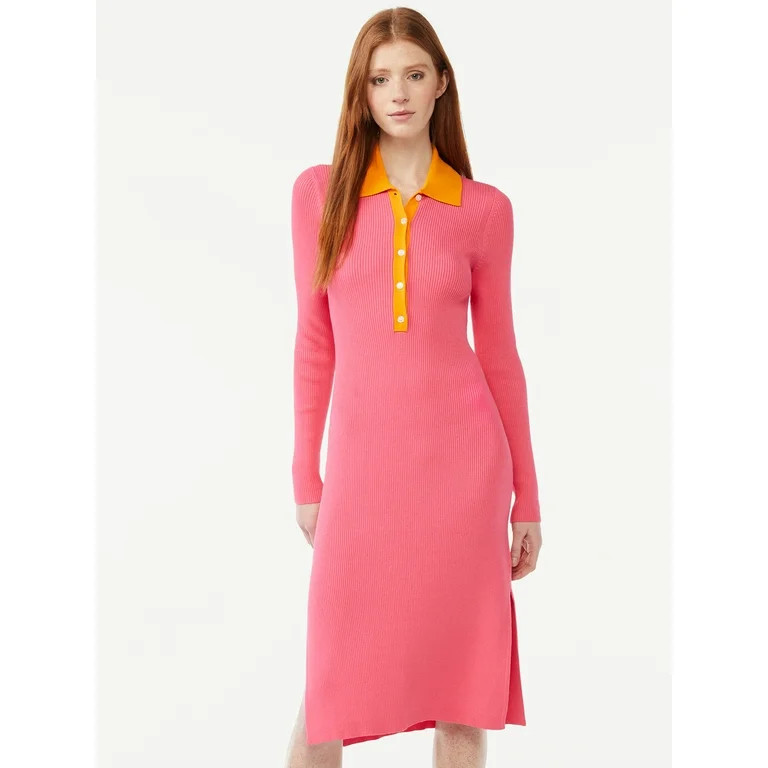 Free Assembly Women's Polo Sweater Midi Dress | Walmart (US)