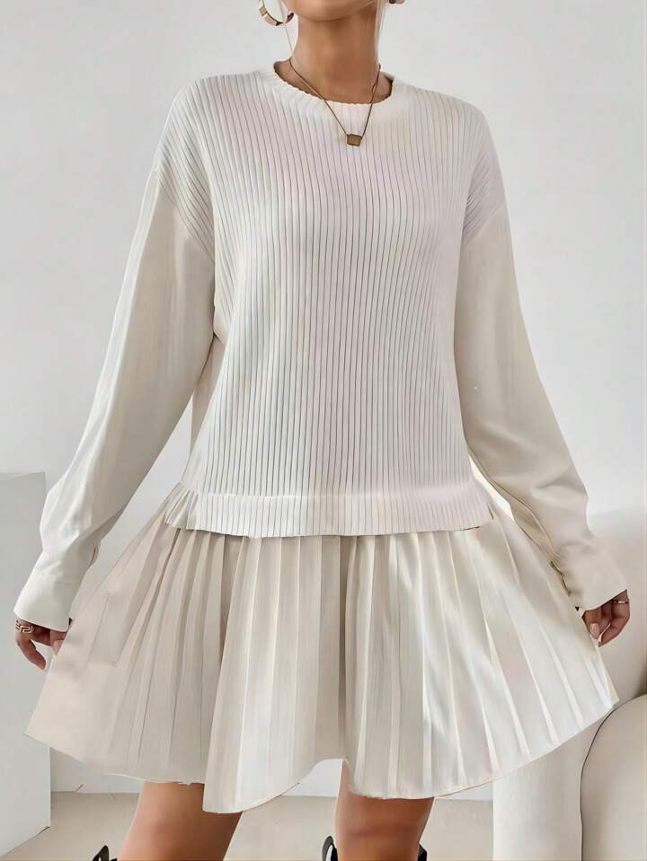 SHEIN Essnce Drop Shoulder Pleated Hem 2 In 1 Dress | SHEIN