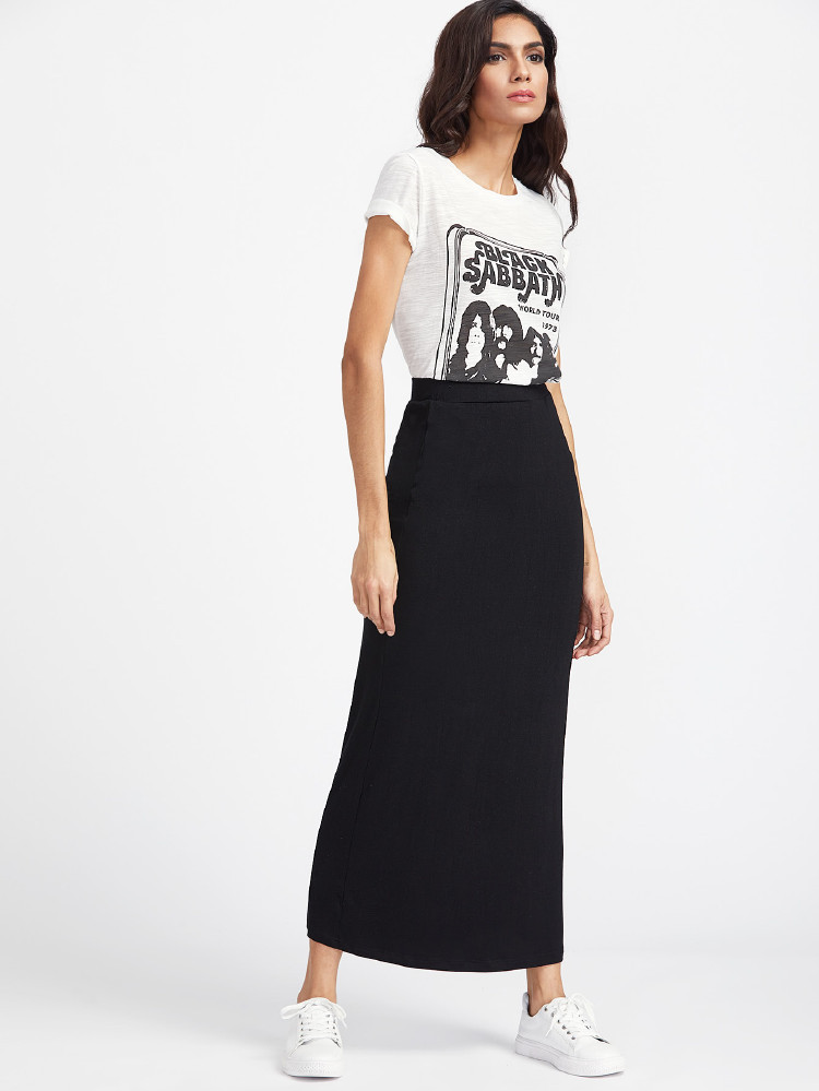 SHEIN Elastic Waist Longline Jersey Skirt | SHEIN