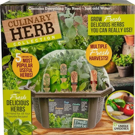 Unique Gardener: Culinary Herb Collection - DIY Biosphere Terrarium Starter Kit, Grow 5 Different Delicious Herb Plants, Kitchen Window Indoor Garden | Walmart (US)