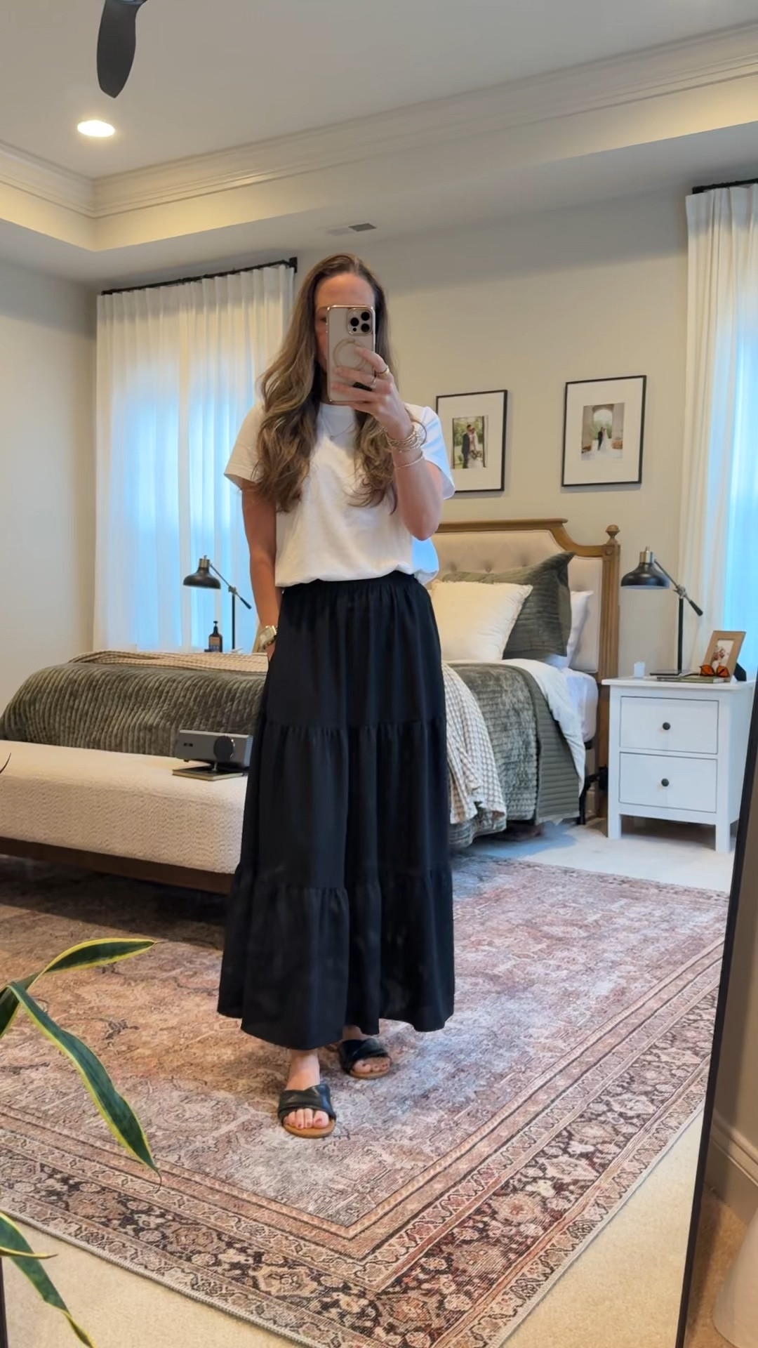 One of my favorite capsule wardrobe tricks: add a third piece.

A simple white tee and black maxi skirt is already an easy outfit formula, but adding a denim jacket instantly makes it feel more polished and intentional.

Three ways to wear this affordable Amazon black maxi skirt:
✔️ White tee + skirt
✔️ Denim jacket layered over the basics
✔️ Jacket on for chilly mornings and over-air-conditioned restaurants

This is exactly why I prioritize versatile pieces over trendy ones.

Sizing:
• Skirt: Small
• White tee: Small
• Denim jacket: Small

#LTKStyleTip #LTKSeasonal #LTKCapsuleWardrobe #LTKTravel #LTKMomStyle

#LTKmomlife #LTKootd #LTKSeasonal

#LTKootd #LTKmomlife