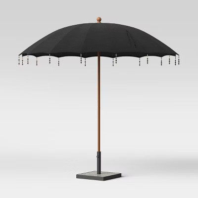 9' Beaded Tassels Patio Umbrella Black - Wood Pole - Opalhouse™ | Target