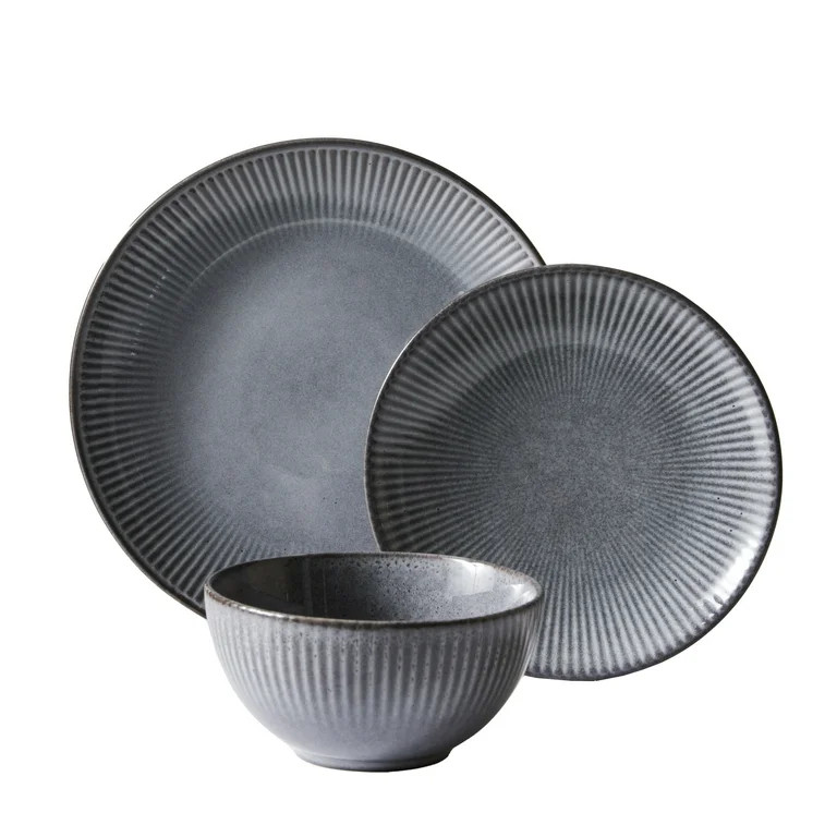 Better Homes & Gardens Sawyer 12-Piece Stoneware Dinnerware Set Grey | Walmart (US)