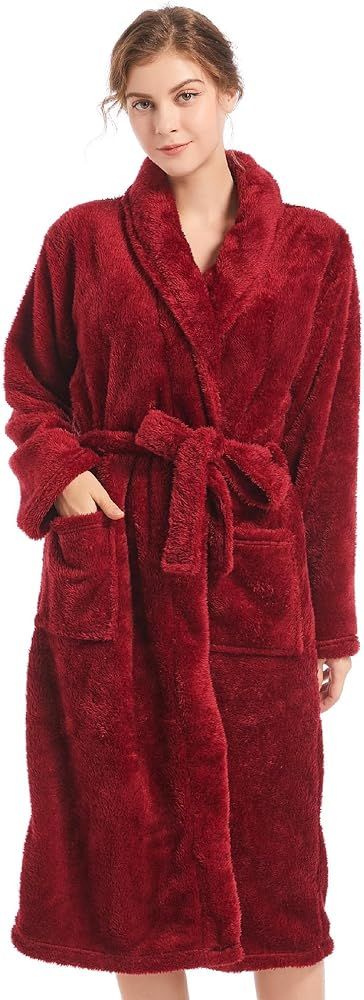 Inner Wish Womens Plush Fleece Robe, Cozy Warm Bathrobe Fuzzy Female Spa Robe With Pockets | Amazon (US)