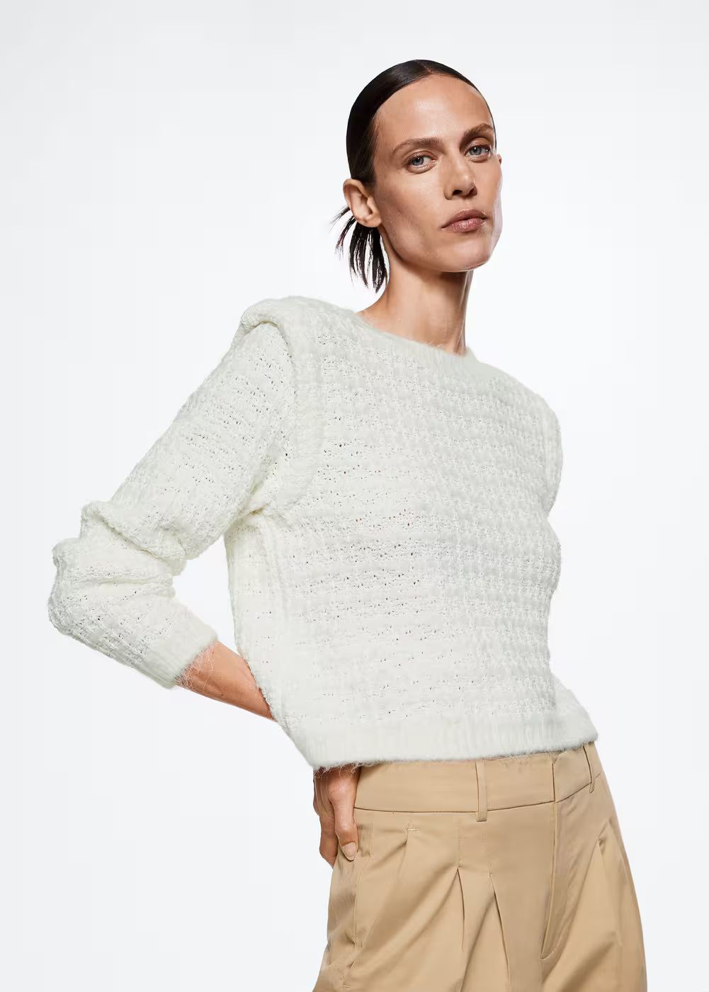Knitted sweater with shoulder pads  -  Women | Mango USA | MANGO (US)