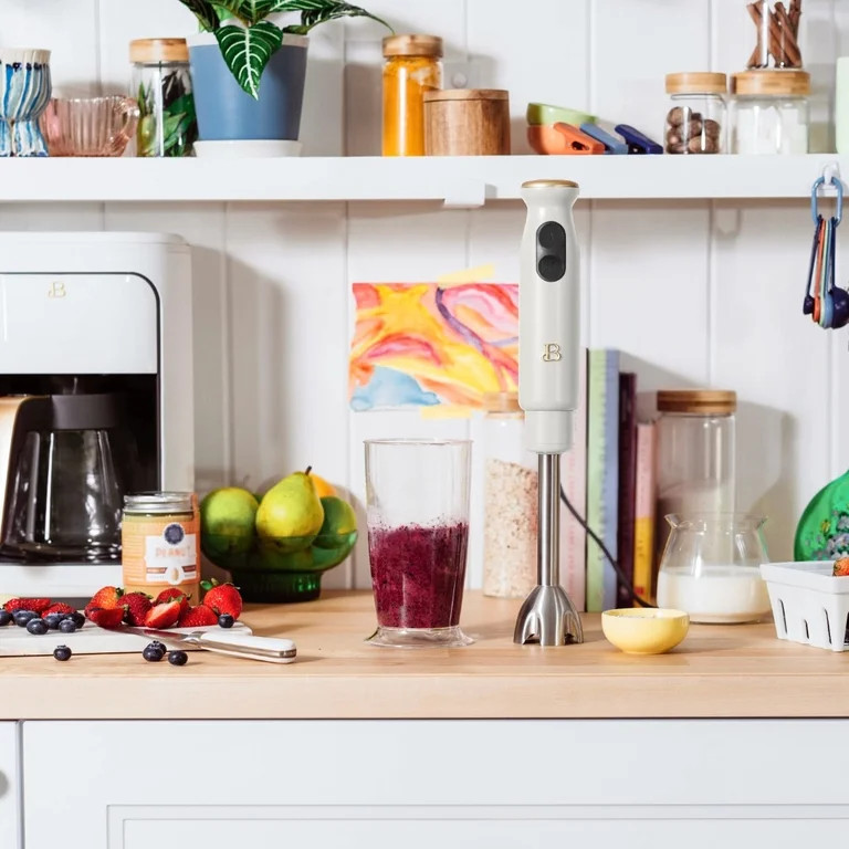 Beautiful 2-Speed Immersion Blender with Chopper and Measuring Cup, White Icing by Drew Barrymore... | Walmart (US)