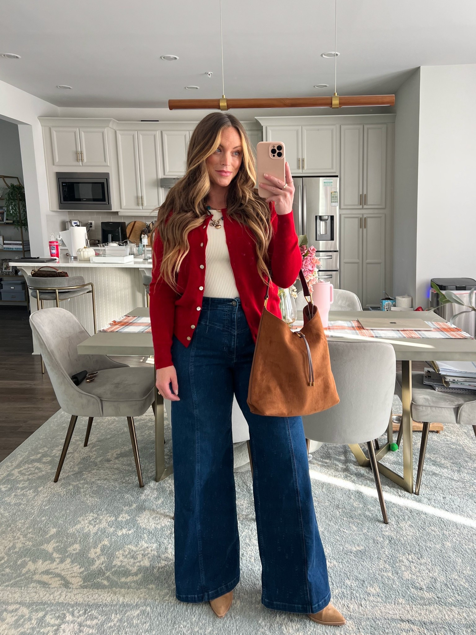 This is the prettiest red cashmere cardigan ❤️ medium cardigan, medium tank, jeans true to size.  

#LTKMidsize #LTKFindsUnder100 #LTKItBag