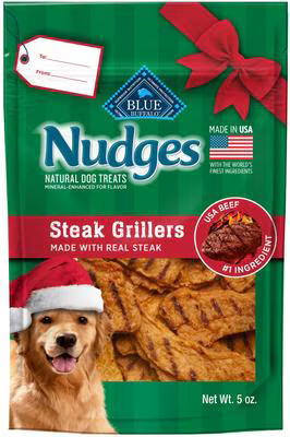 Blue Buffalo Nudges Holiday Grillers Beef Jerky Dog Treats, 5-oz bag | Chewy