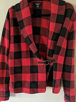 ❤️Women's Chaps Red/Black Buffalo Plaid Cardigan Wrap Sweater Sz PM❤️ | eBay US