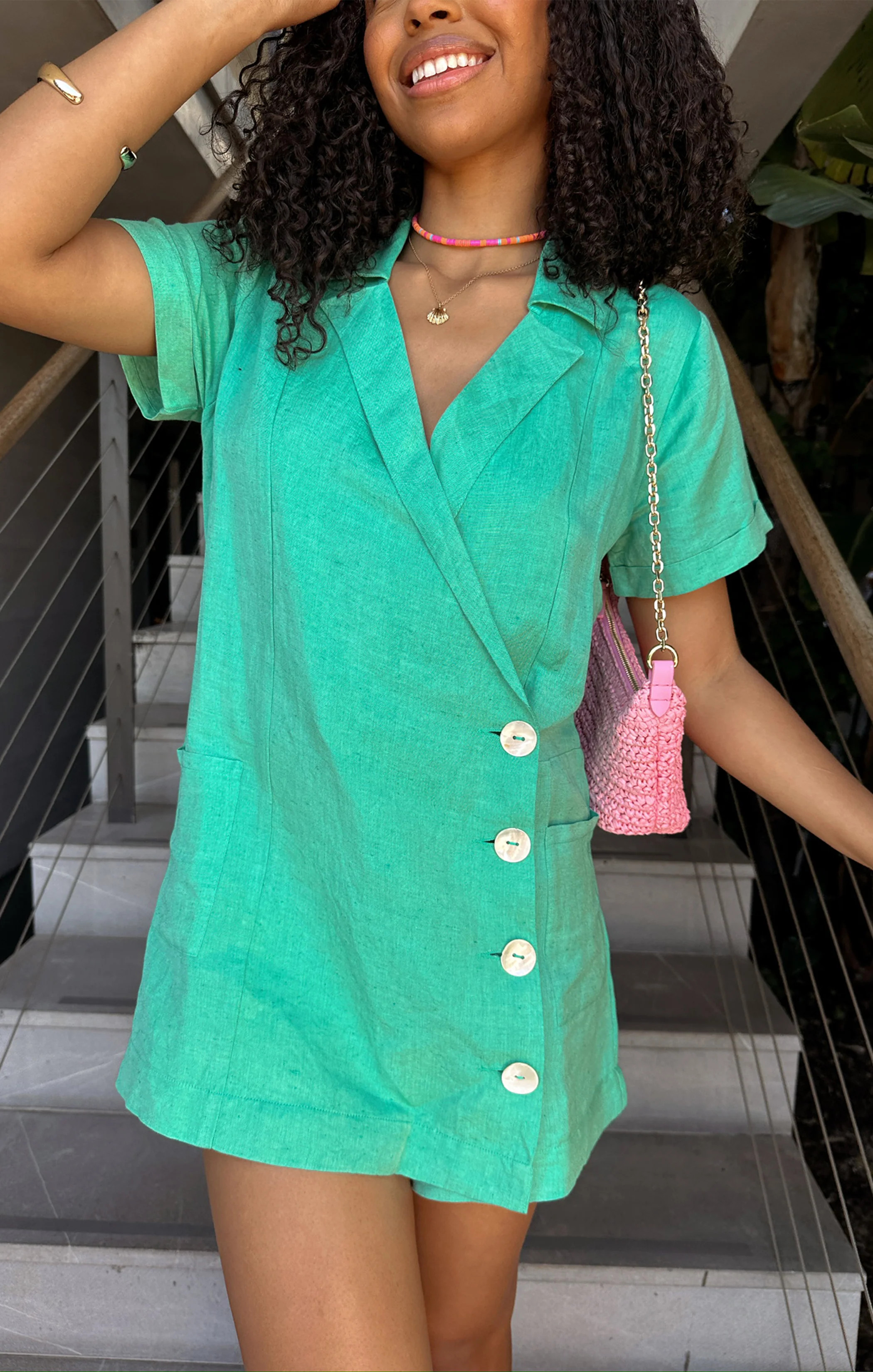 Bicoastal Blazer Romper ~ Seafoam Linen | Show Me Your Mumu