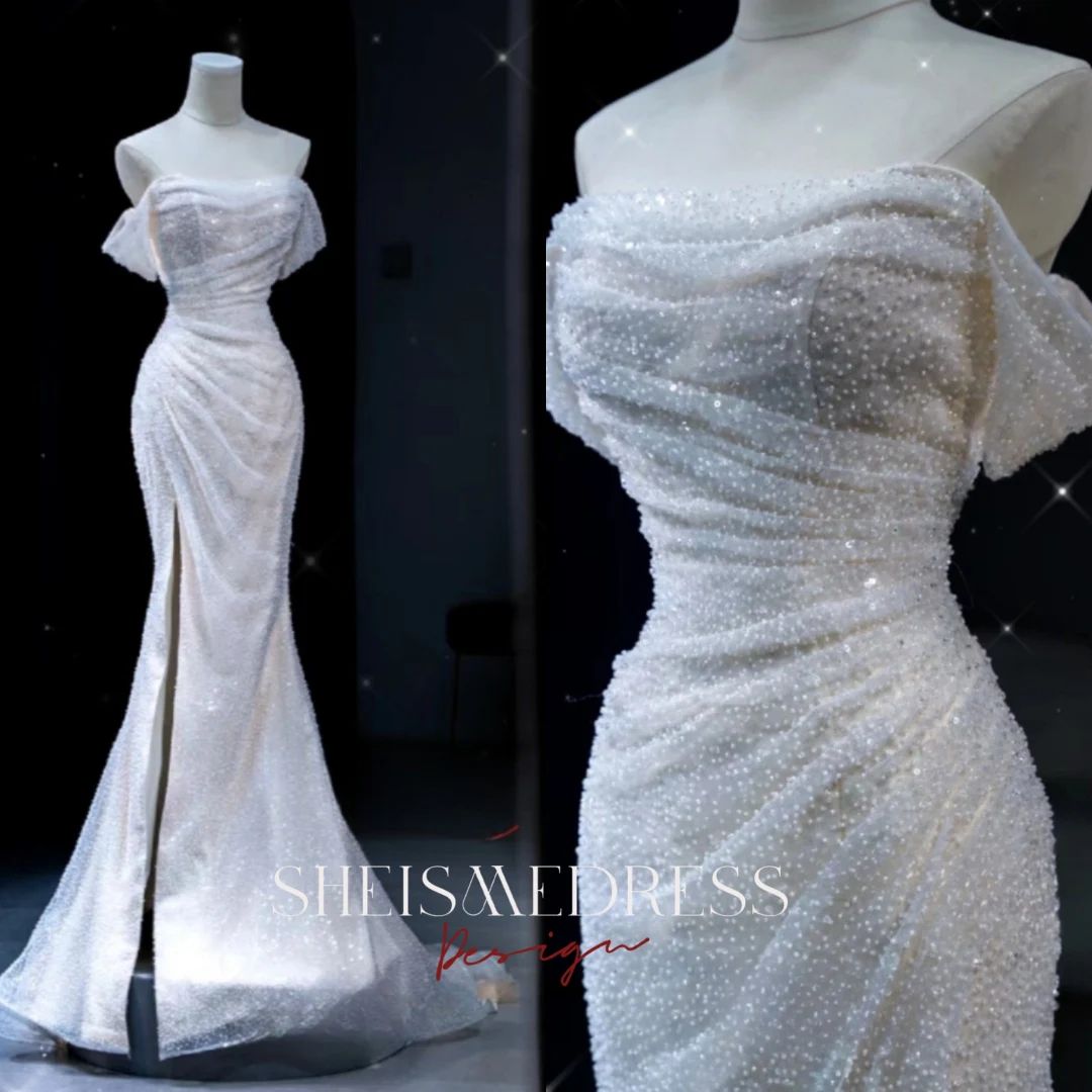 Custom Beaded Wedding Bridal Dress off the Shoulder A-line - Etsy | Etsy (US)
