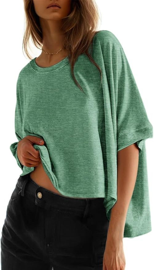 Dokotoo Summer Shirts 2025 Womens Solid T Shirts for Women Loose Oversized Tops Basic Tee | Amazon (US)