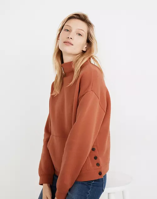 (Re)sourced Cotton Mockneck Side-Button Sweatshirt | Madewell
