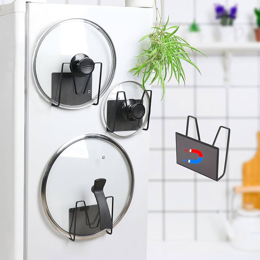 WECXA Magnetic Pot Lid Organizer, 3 Pack Metal Pot Lid Rack for Refrigerator, Moveable Pot Lid Ho... | Amazon (US)