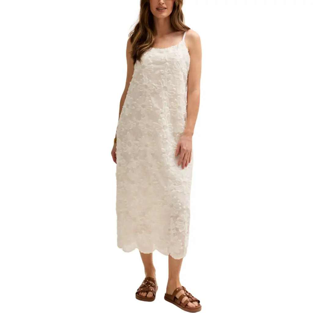 Lily and Lionel London Lily Spaghetti Strap Ribbon Work Midi Dress in Natural at Nordstrom, Size 4 | Nordstrom