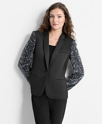 DKNY Women's Sequinned-Sleeve Single-Button Blazer - Macy's | Macy's