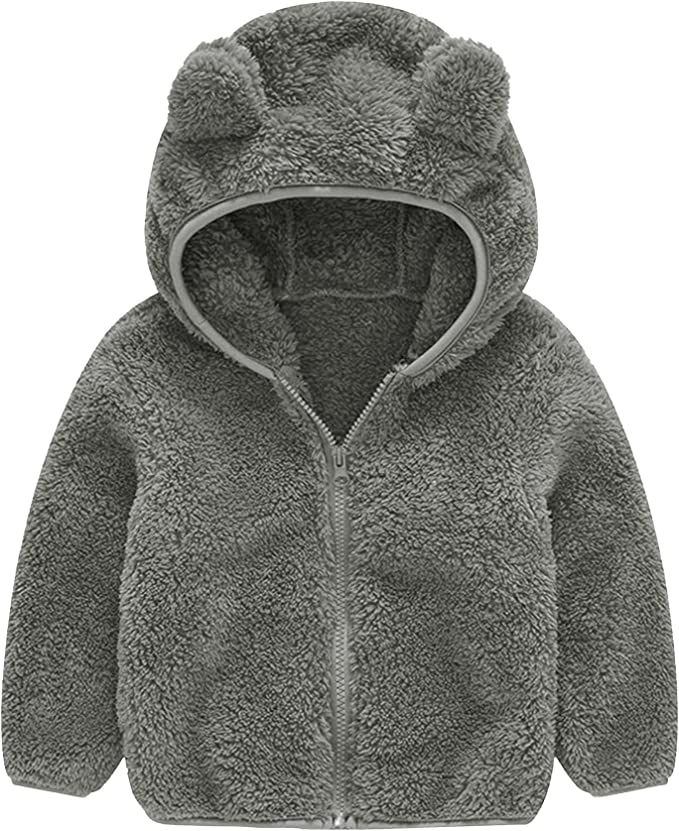 Toddler Baby Boy Girl Little Cute Bear Hoodie Jacket Sherpa Fuzzy Winter Warm Sweatshirt Coat | Amazon (US)