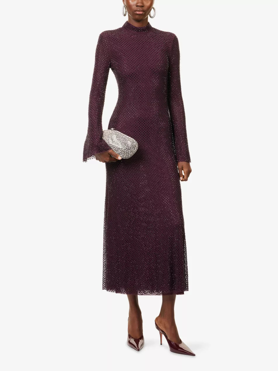 Rhinestone-Embellished Fishnet-Mesh Midi Dress | Selfridges